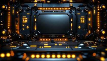 Fototapeta premium Futuristic Tech Panel with Glowing Orange Lights