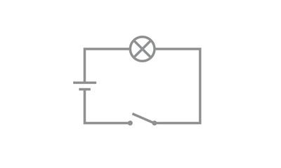 Simple electric circuit diagram icon vector. Battery, wire, light bulb and switch.