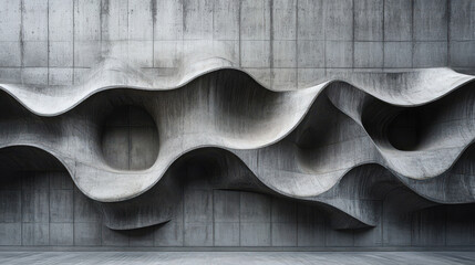 Abstract Concrete Wall with Curved Shapes and Geometric Patterns