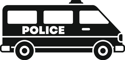 Simple black and white icon of a police van, useful for quickly identifying law enforcement vehicles