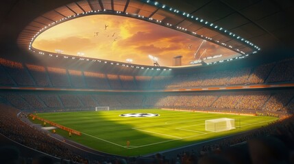 Spectacular Soccer Stadium Hosting an Exhilarating Game under Dramatic Lighting