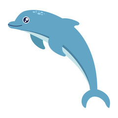 Cute blue dolphin with big eyes in cartoon style Vector