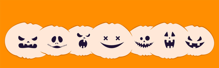 Halloween pumpkin banner. Spooky pumpkin lanterns. Flat illustration.