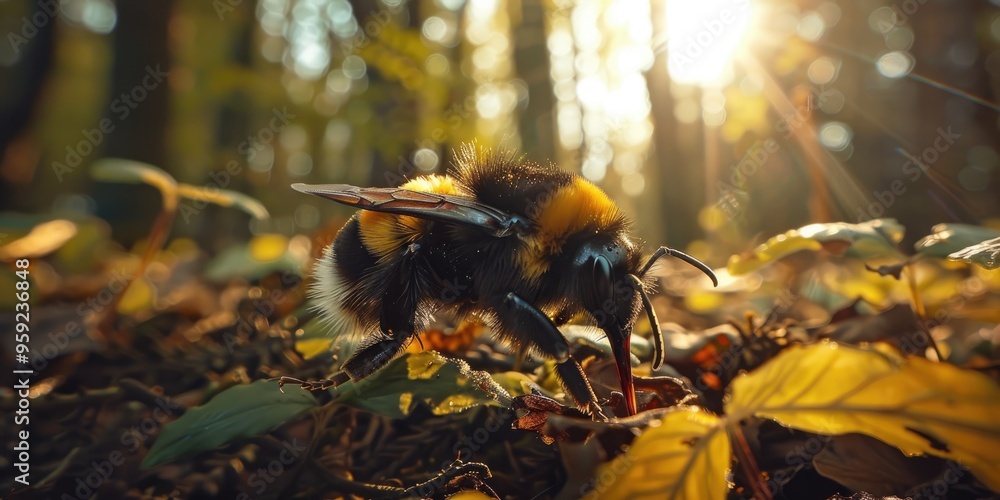 Canvas Prints Monarch buff tailed bumblebee Bombus terrestris foraging on the forest floor during spring