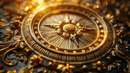 Obraz premium Golden Ornate Detail with Sunburst Pattern - 3D Illustration