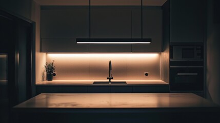 Luxurious Modern Kitchen with Minimalist Design and Integrated Lighting