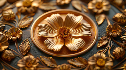 Fototapeta premium 3D Golden Floral Design Illustration