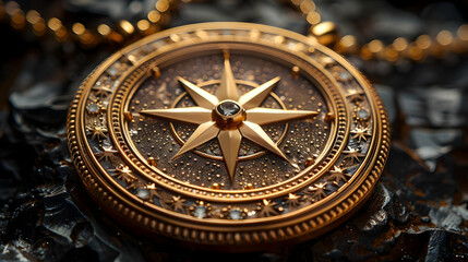 Obraz premium Gold Compass with Star Illustration