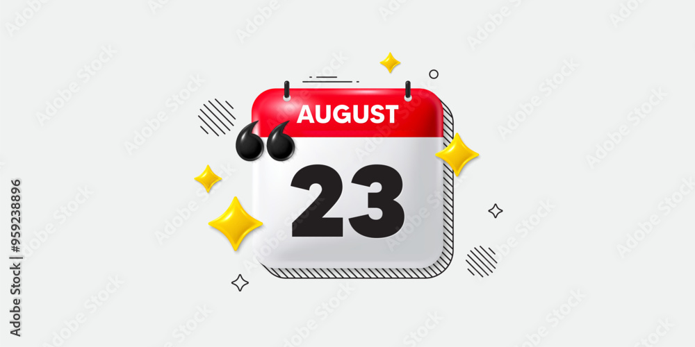 Poster calendar date of august 3d icon. 23th day of the month icon. event schedule date. meeting appointmen