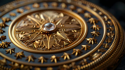 Obraz premium Golden Circular Design with a Diamond Center - 3D Illustration