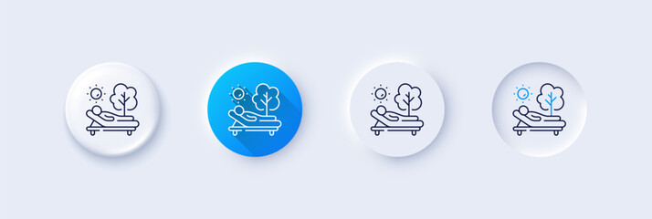 Lounger line icon. Neumorphic, Blue gradient, 3d pin buttons. Deckchair furniture sign. Sunbed symbol. Line icons. Neumorphic buttons with outline signs. Vector