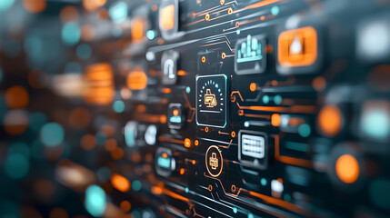 Naklejka premium Digital 3D marketplace with secure transaction symbols