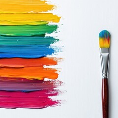 Obraz premium Colorful Paint Strokes and Paintbrush on Canvas