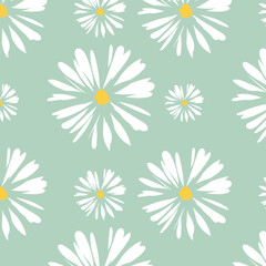 Seamless white and yellow daisy pattern, Hand-drawn botanical daisy floral pattern.botany elements, Ink drawings of flowers.eps 10.