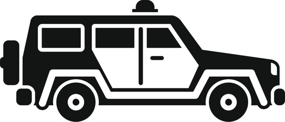 Black and white icon of a police off road car, useful for websites or apps about security