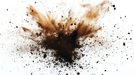 Brown Dirt Explosion on White Background