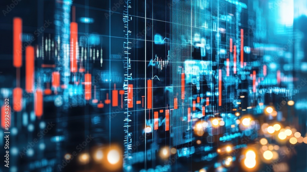 Aufkleber abstract stock market data chart on screen with bokeh lights