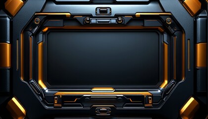 Futuristic Black and Gold Interface with Empty Screen