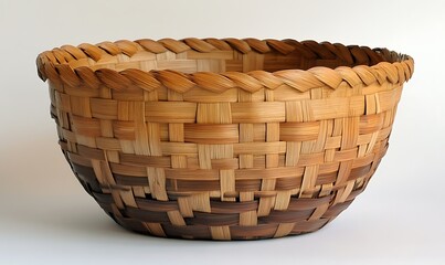 Handwoven Basket with Light and Dark Brown Weave Pattern