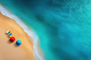 Obraz premium Aerial View of Beach with Umbrellas and Chairs