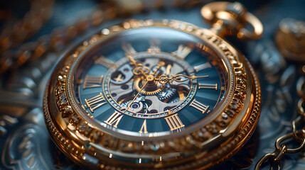 Obraz premium Closeup of a Vintage Pocket Watch with Roman Numeral Dial - Photo