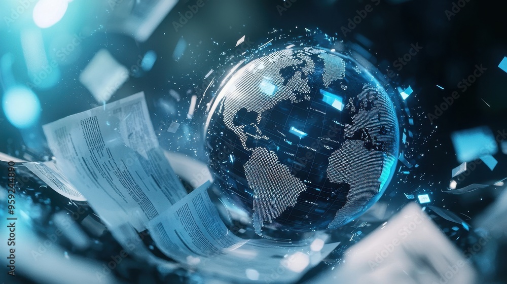 Poster global data network digital earth futuristic technology connection data network digital globe world 
