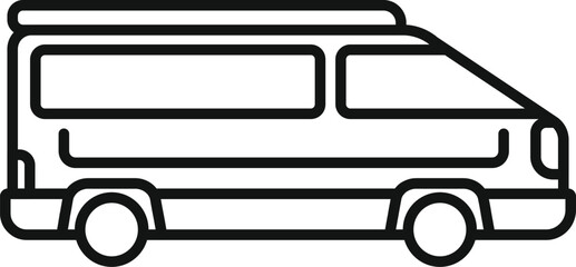 Simple black line vector icon for a passenger minivan with a roof rack, perfect for transporting luggage or sports equipment