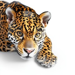 Fototapeta premium A detailed close-up of a majestic leopard with striking fur patterns and piercing eyes, embodying wild elegance and beauty.