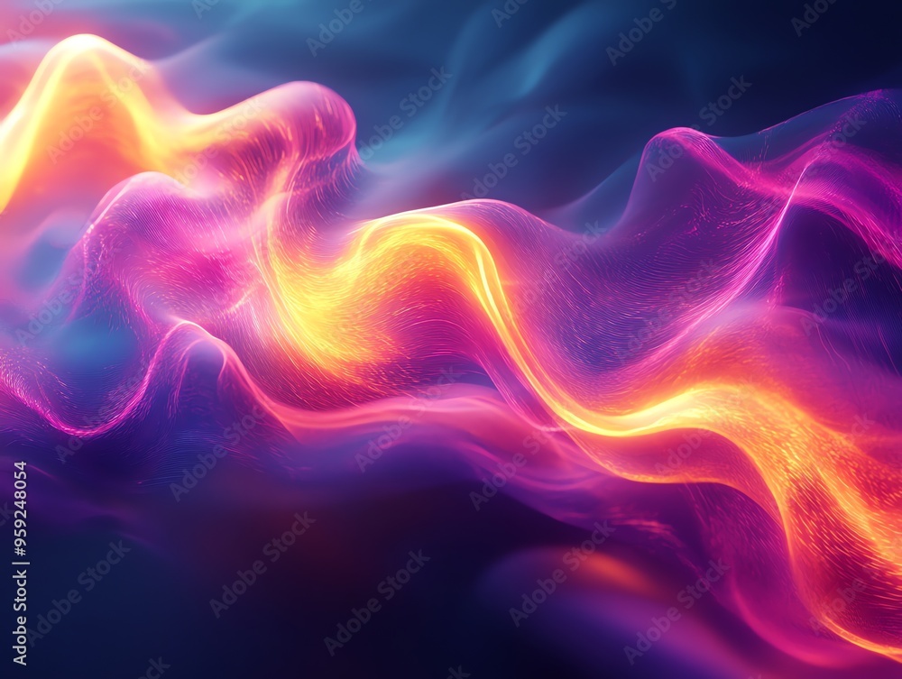 Poster abstract background with pink and orange glowing waves.