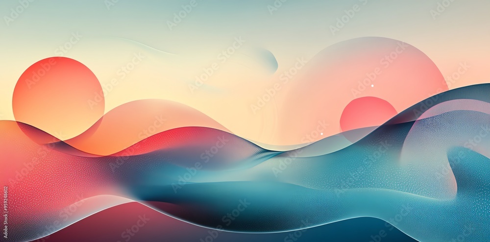Aufkleber Abstract Background with Wavy Lines and Circles in Soft Colors.