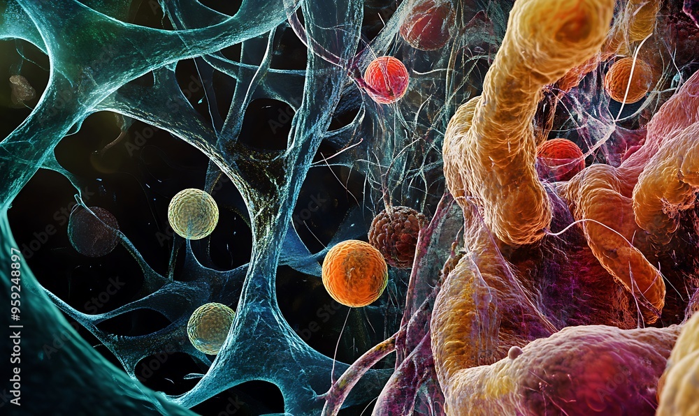Aufkleber microscopic view of cells and network structures