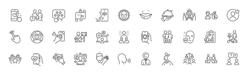 Fototapeta premium Face detect, Clapping hands and Journey path line icons. Pack of Cardio training, Best friend, Inclusion icon. Heart rating, Report, Leadership pictogram. Cursor, Security agency, Blood. Vector