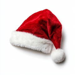  A red Santa hat with a white pompom, Christmas, Holidays, isolated, white background