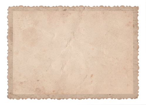 Vintage scalloped edge photo paper with dust, creases, and splatters on transparent background (png image). Useful for design, vintage effects, and backgrounds.	
