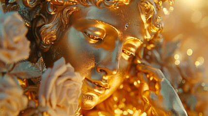 Obraz premium Golden Statue of a Woman's Face with Roses Illustration