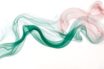 Rose and emerald smoke swirl softly on a spotless white background.