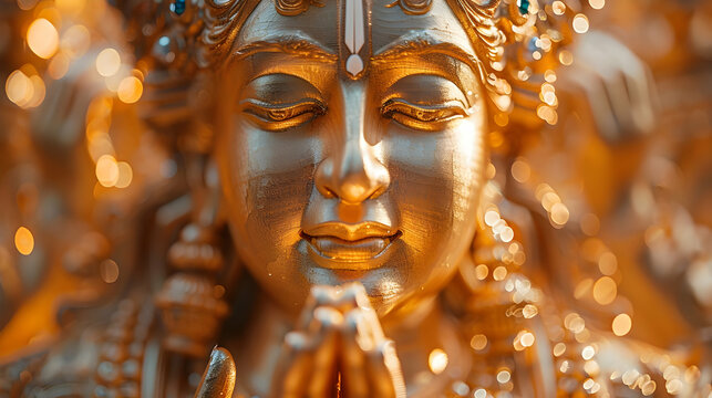Golden Statue of Hindu God Vishnu Illustration