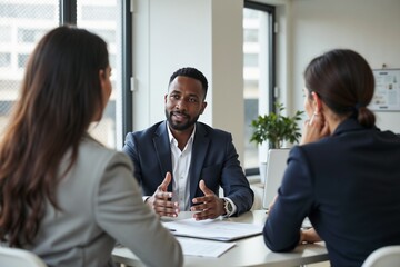 Business Meeting in Modern Office with Presenter at Conference Table