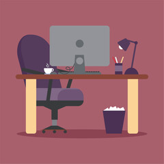 Modern workspace with computer desk and chair Vector