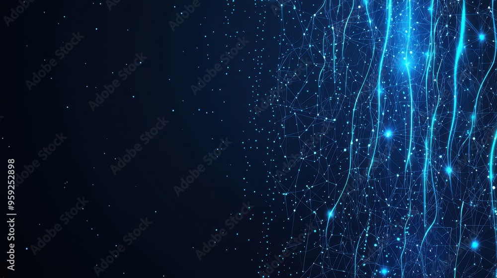 Poster abstract blue lines and dots digital network connection technology background