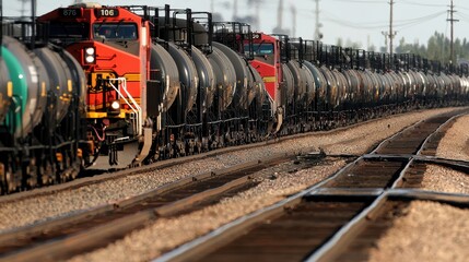 Naklejka premium Train Cargo Tanker Railroad Tracks Transportation Freight Industrial