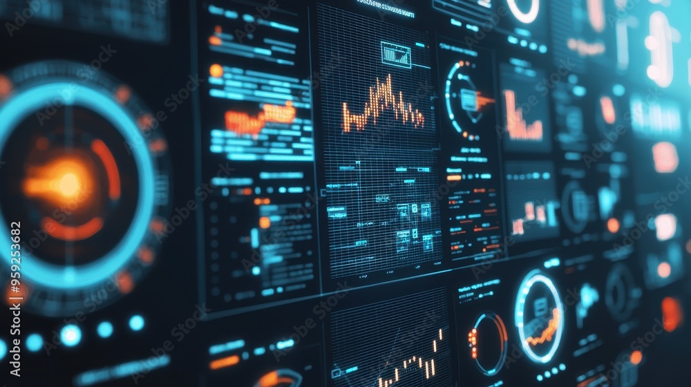 Aufkleber futuristic interface with digital data and charts