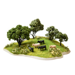 Miniature Farm Scene with Trees and Cows, Scenic Farm Diorama with Animals, Rural Landscape Model for Decoration and Display