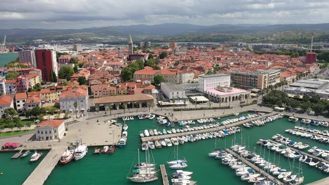 Aerial View of Marina with Boats in Koper, Slovenia