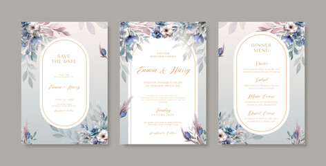 Beautiful wedding invitation template with flower watercolor