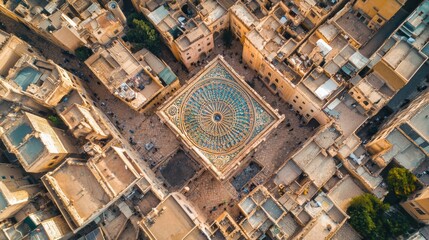 Fototapeta premium Aerial View of Historic Old Town with Iconic Islamic Architecture and Rooftops