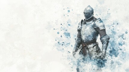 Fototapeta premium Watercolor Knight in Armor with Splatter Background