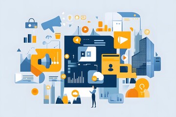 Digital Marketing Strategy with Businesswoman and Data Analytics
