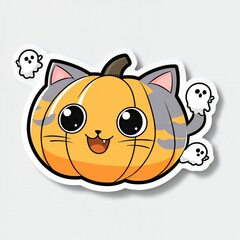 Fototapeta premium Cute Cat Pumpkin Halloween Character Illustration