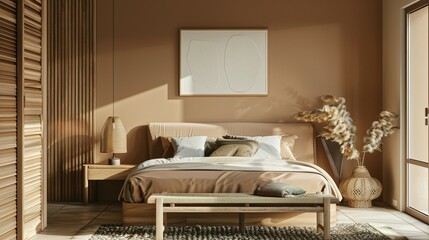 Modern Minimalist Bedroom with Wooden Accents and Natural Light